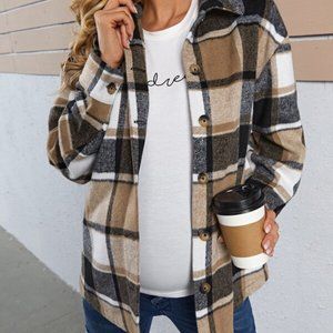 MATERNITY Plaid Print Drop Button down shacket jac